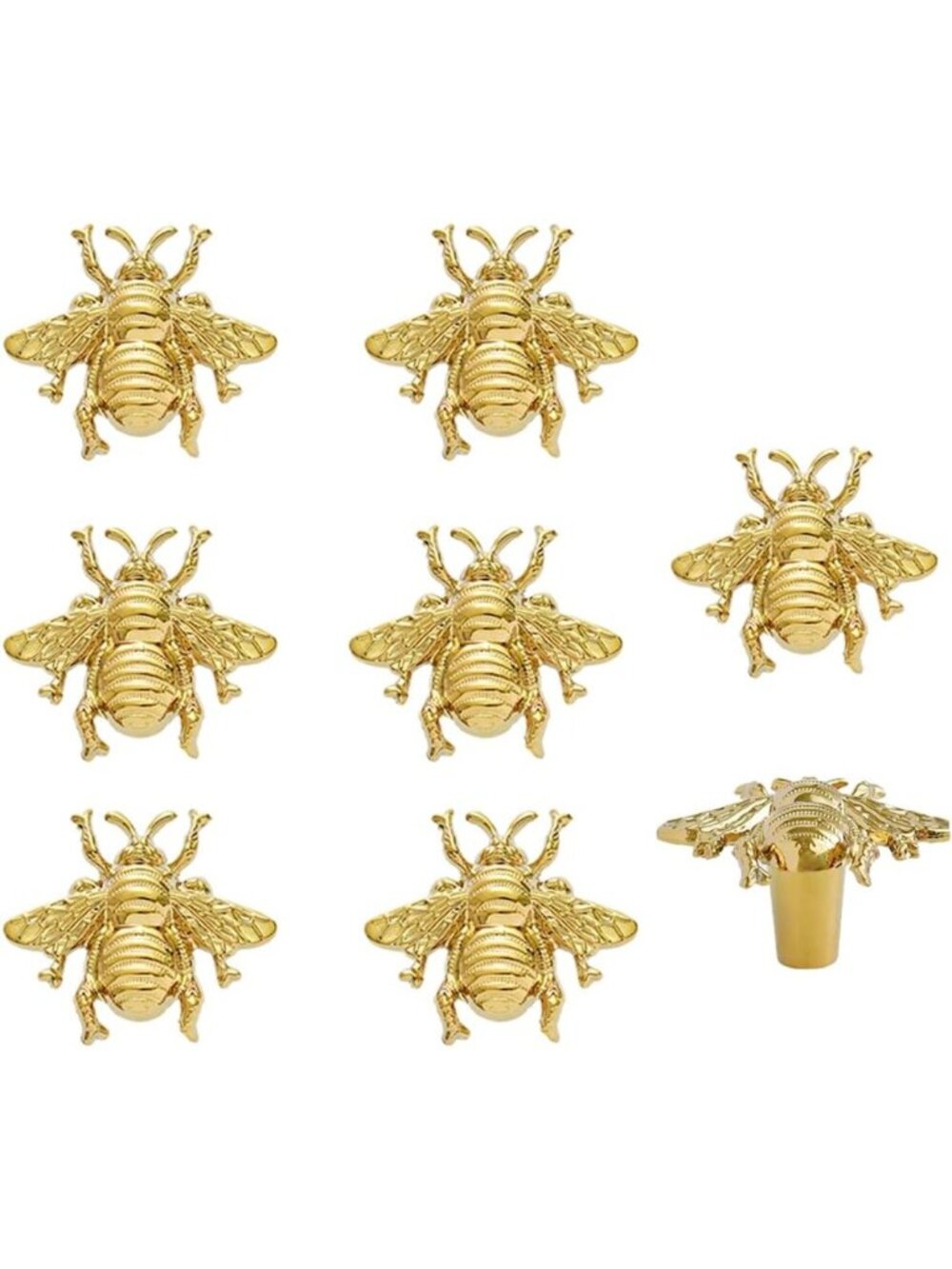 8 Pcs Bee Shape Cabinet Knobs, Golden Decorative Pulls for Dresser & Wardrobe